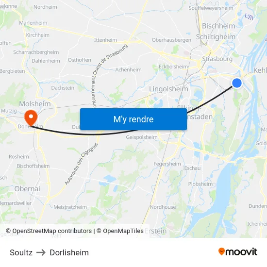 Soultz to Dorlisheim map