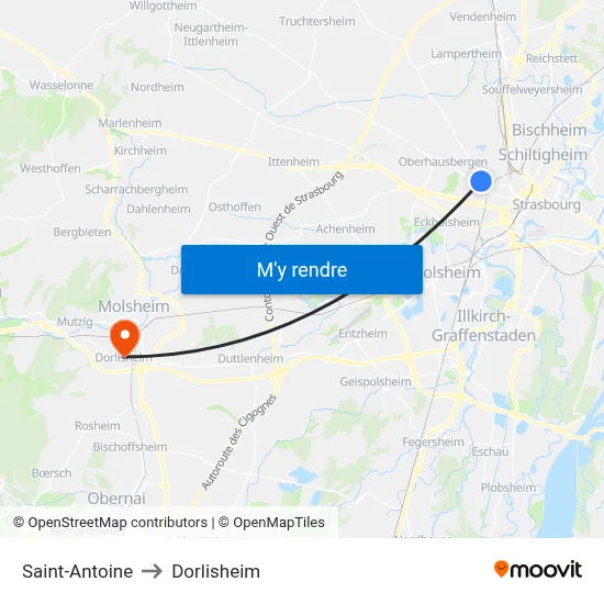 Saint-Antoine to Dorlisheim map