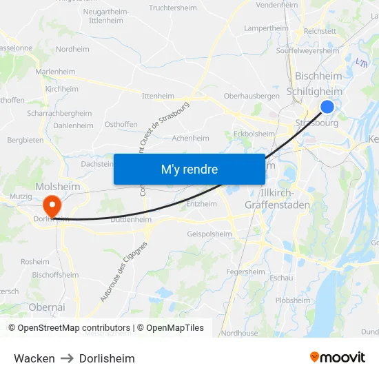 Wacken to Dorlisheim map