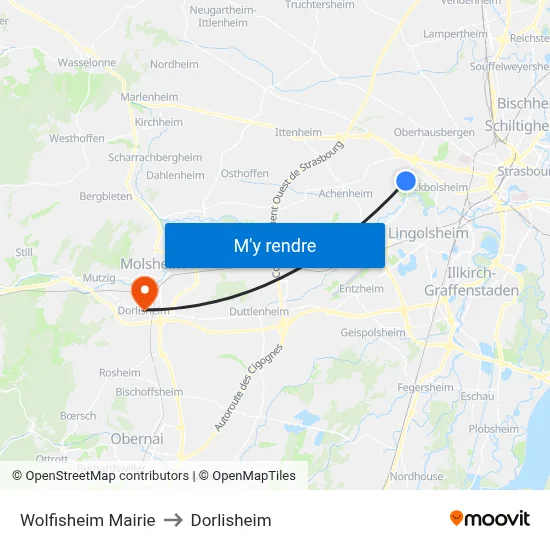 Wolfisheim Mairie to Dorlisheim map