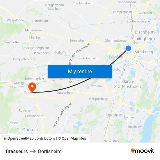 Brasseurs to Dorlisheim map