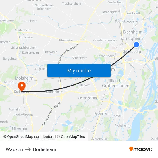 Wacken to Dorlisheim map
