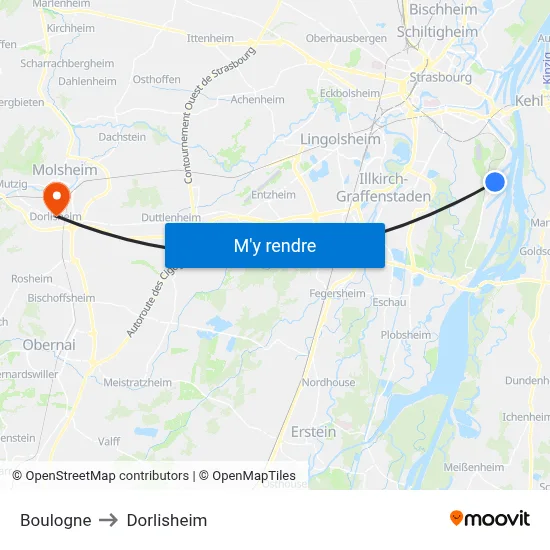 Boulogne to Dorlisheim map