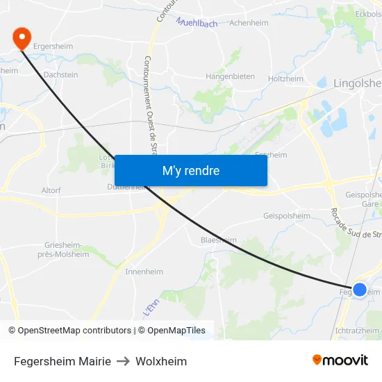 Fegersheim Mairie to Wolxheim map