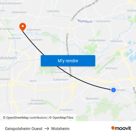 Geispolsheim Ouest to Wolxheim map