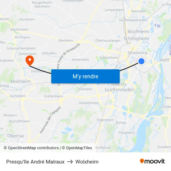 Presqu'Ile André Malraux to Wolxheim map