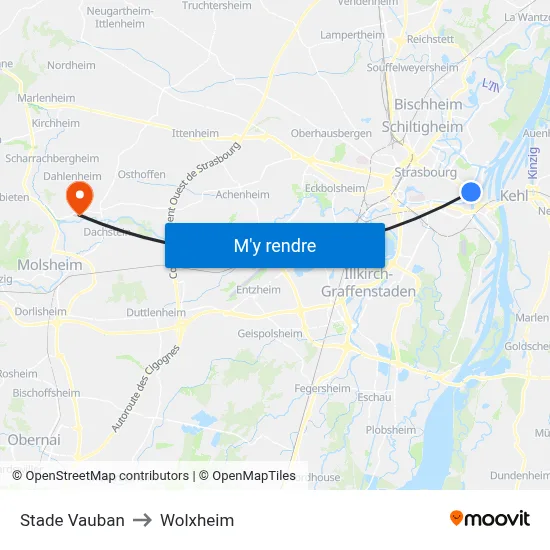 Stade Vauban to Wolxheim map