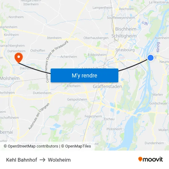 Kehl Bahnhof to Wolxheim map