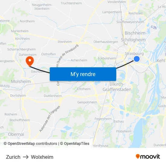 Zurich to Wolxheim map
