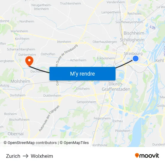 Zurich to Wolxheim map