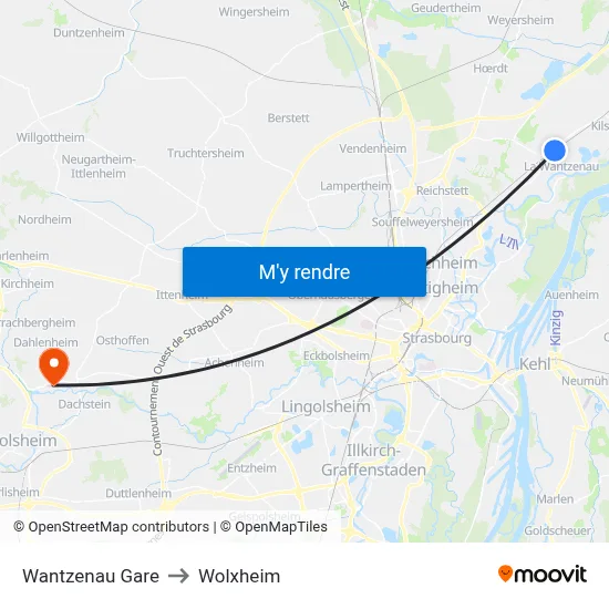 Wantzenau Gare to Wolxheim map