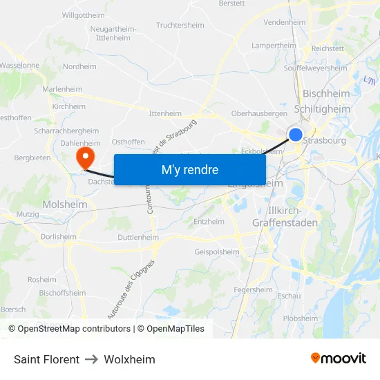 Saint Florent to Wolxheim map