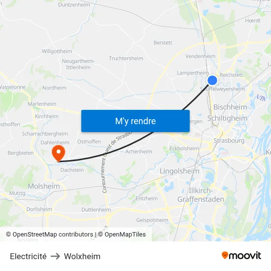 Electricité to Wolxheim map
