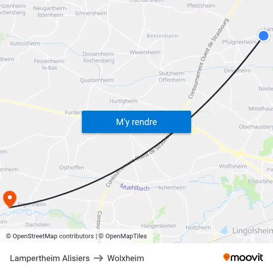 Lampertheim Alisiers to Wolxheim map