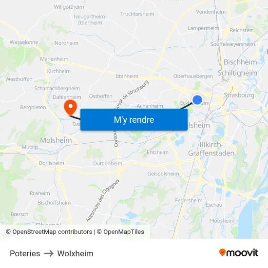 Poteries to Wolxheim map