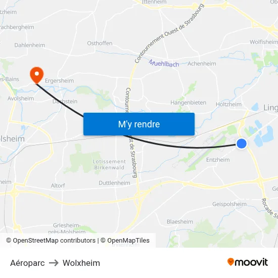 Aéroparc to Wolxheim map