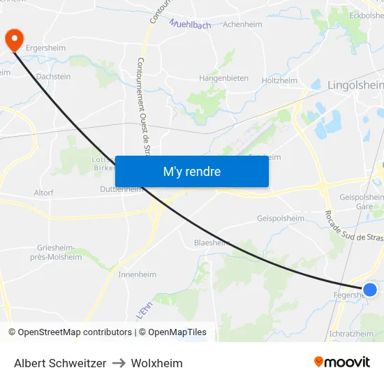 Albert Schweitzer to Wolxheim map
