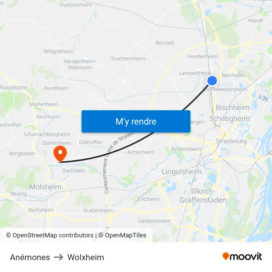 Anémones to Wolxheim map