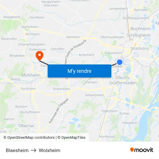 Blaesheim to Wolxheim map
