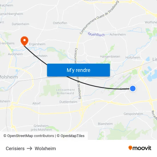 Cerisiers to Wolxheim map