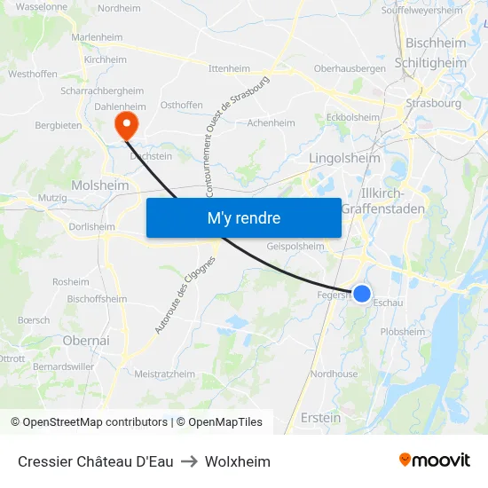 Cressier Château D'Eau to Wolxheim map