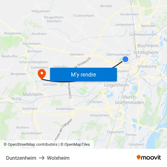 Duntzenheim to Wolxheim map