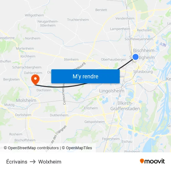 Écrivains to Wolxheim map