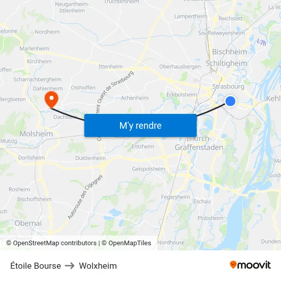 Étoile Bourse to Wolxheim map