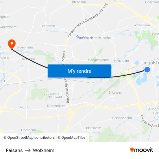 Faisans to Wolxheim map