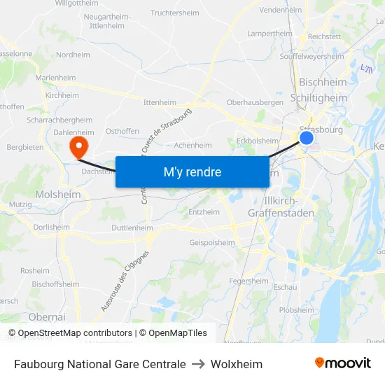 Faubourg National Gare Centrale to Wolxheim map