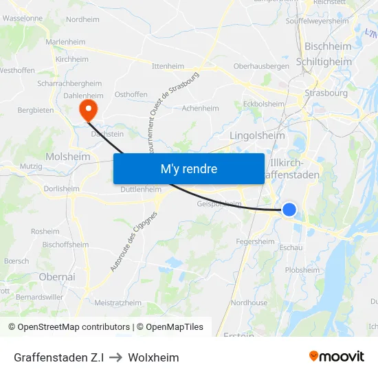 Graffenstaden Z.I to Wolxheim map
