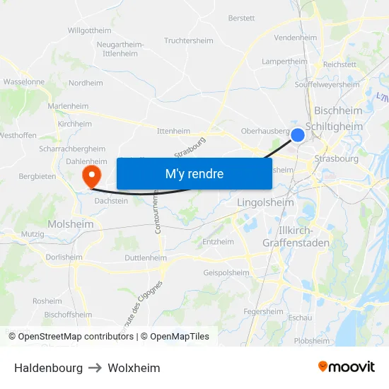 Haldenbourg to Wolxheim map