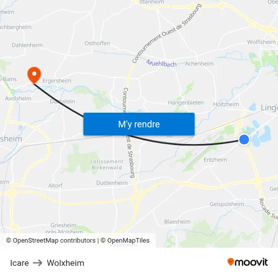 Icare to Wolxheim map
