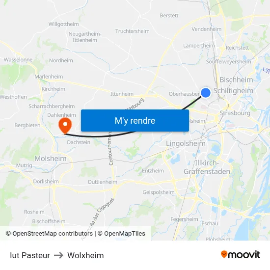 Iut  Pasteur to Wolxheim map