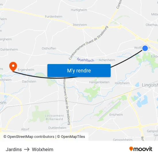 Jardins to Wolxheim map