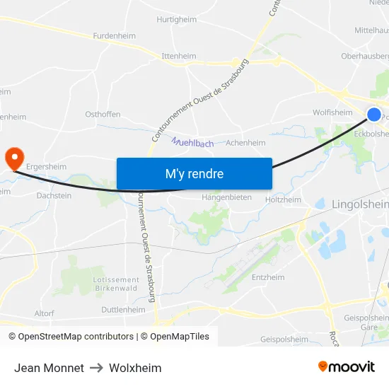 Jean Monnet to Wolxheim map