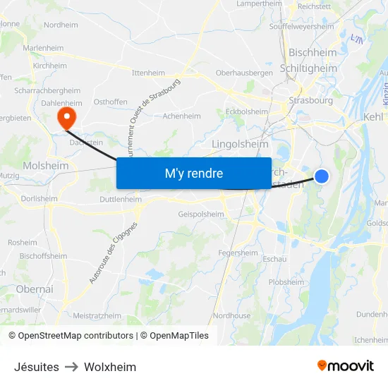 Jésuites to Wolxheim map