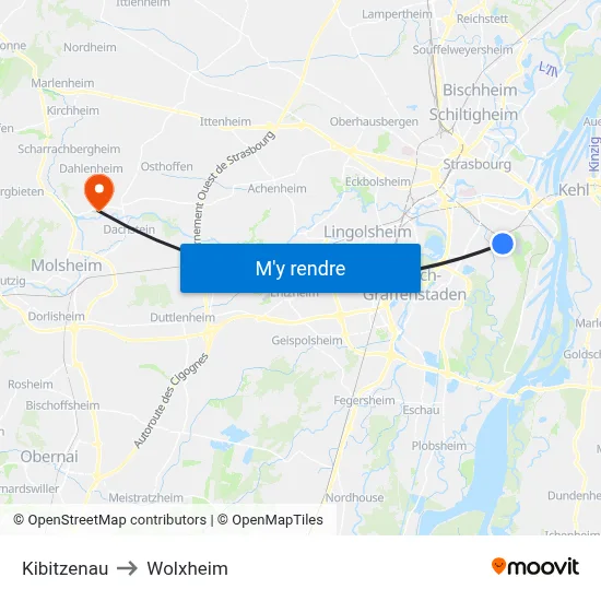 Kibitzenau to Wolxheim map