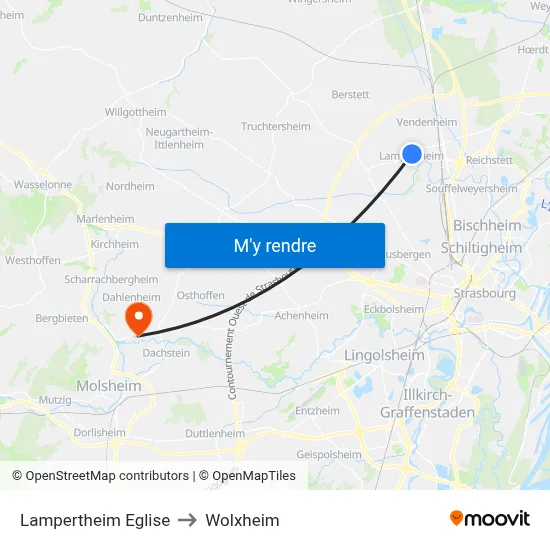 Lampertheim Eglise to Wolxheim map