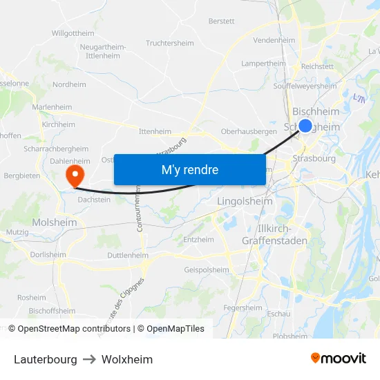 Lauterbourg to Wolxheim map