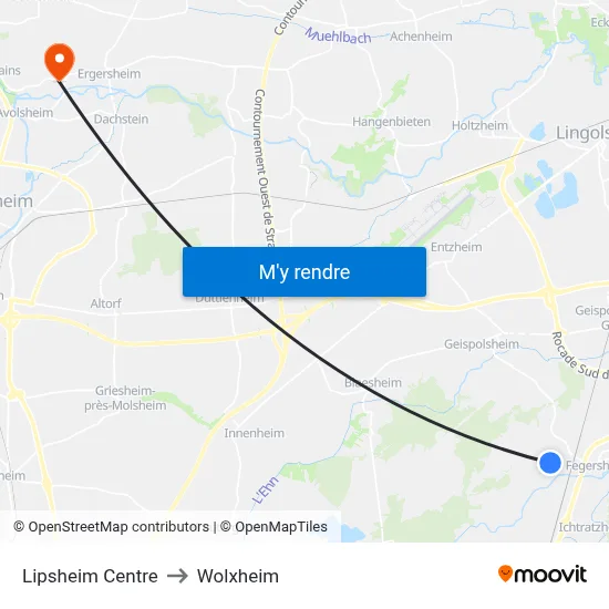 Lipsheim Centre to Wolxheim map