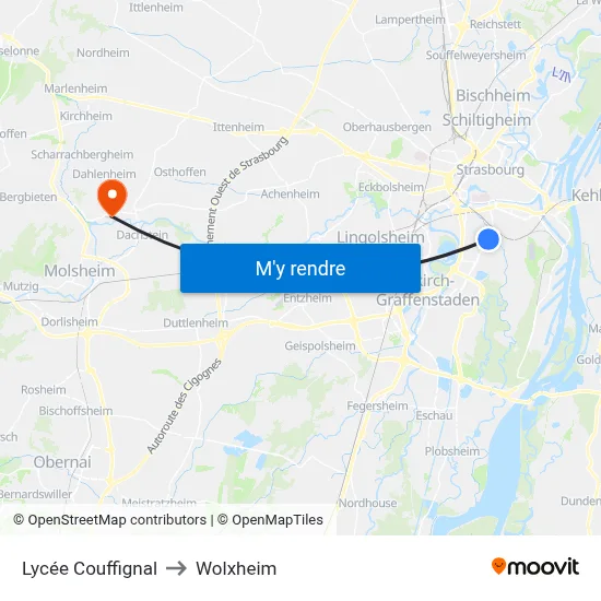 Lycée Couffignal to Wolxheim map