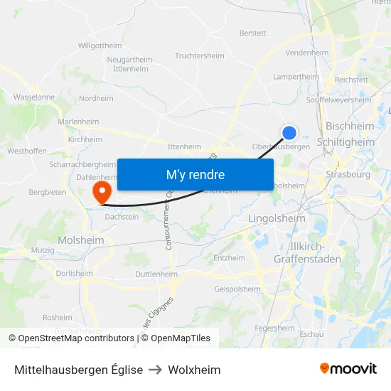 Mittelhausbergen Église to Wolxheim map