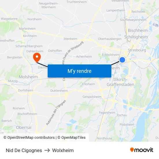 Nid De Cigognes to Wolxheim map