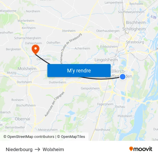 Niederbourg to Wolxheim map