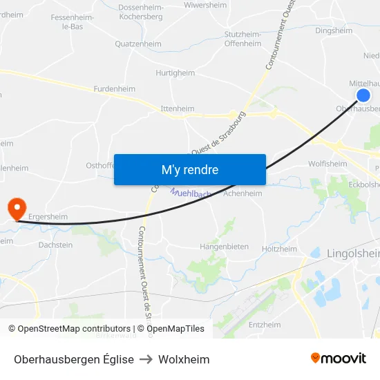 Oberhausbergen Église to Wolxheim map