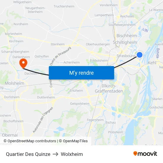 Quartier Des Quinze to Wolxheim map