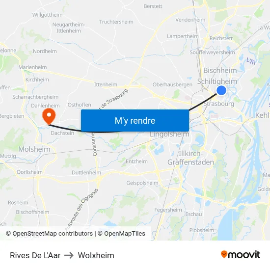 Rives De L'Aar to Wolxheim map