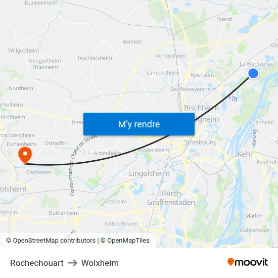 Rochechouart to Wolxheim map