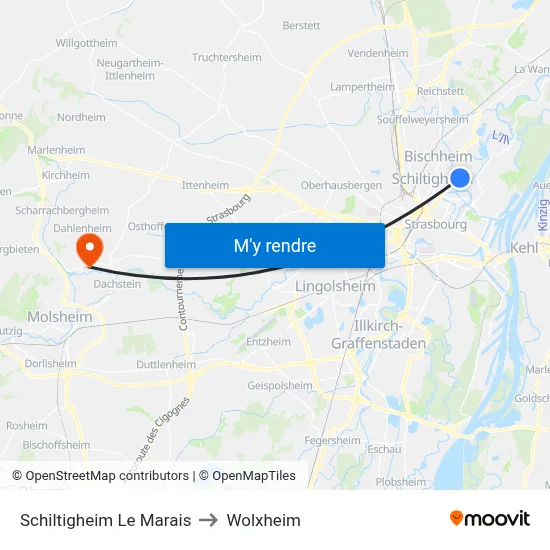 Schiltigheim Le Marais to Wolxheim map